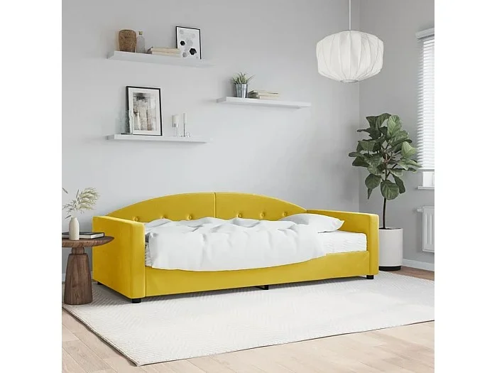 Sofá cama con colchón terciopelo amarillo 90×200 cm