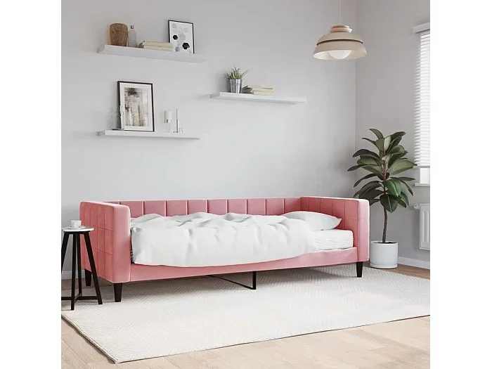 Sofá cama con colchón terciopelo rosa 80×200 cm
