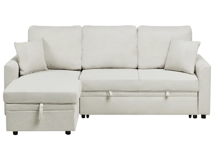 Sofá cama esquinero 3 plazas NASSJO Lino sintético Beige claro Derecha