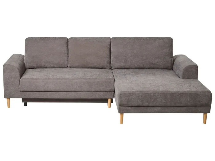 Sofá cama esquinero 3 plazas NUBORG Chenilla Gris pardo con almacenaje Izquierda