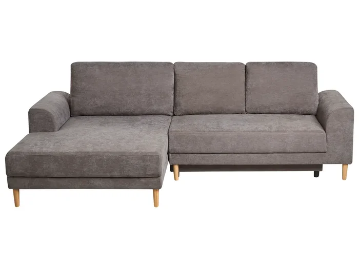 Sofá cama esquinero 3 plazas NUBORG Chenilla Gris pardo Derecha