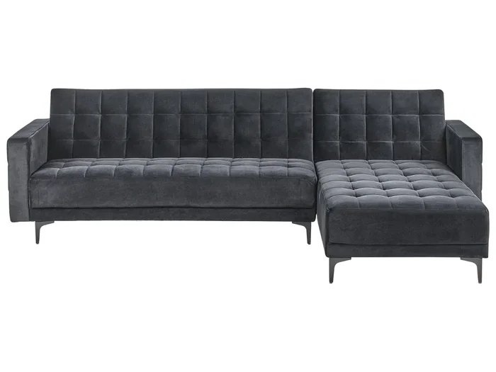 Sofá cama esquinero modular 4 plazas ABERDEEN Terciopelo Negro Izquierda