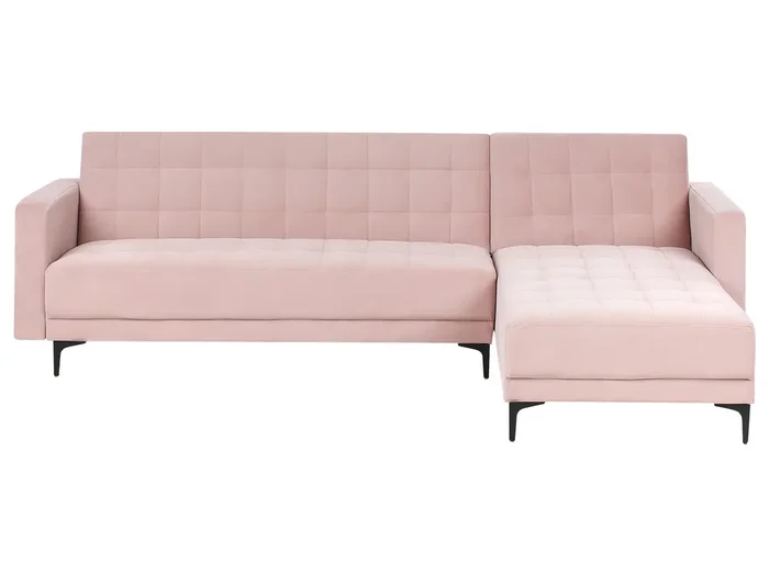 Sofá cama esquinero modular 4 plazas ABERDEEN Terciopelo Rosa pastel Izquierda