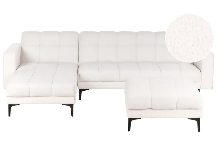 Sofá cama esquinero modular 4 plazas ALNES Bouclé Blanco Derecha