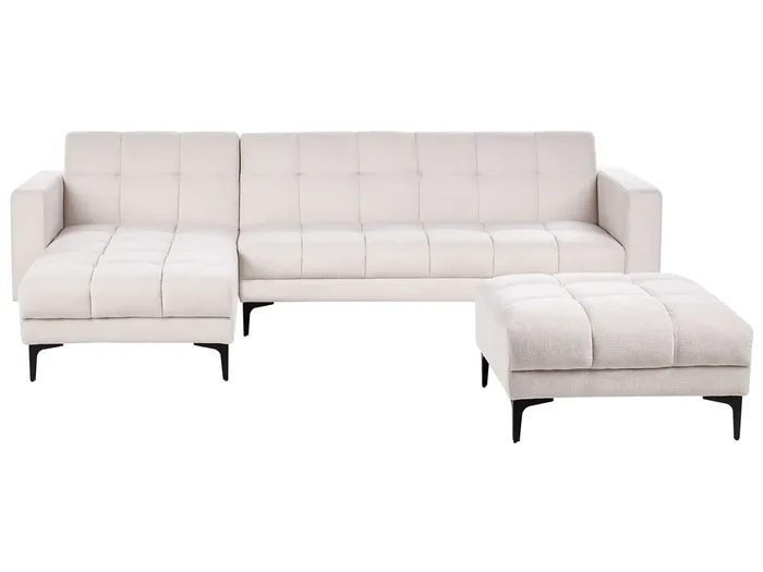 Sofá cama esquinero modular 4 plazas ALNES Tela Blanco crema Derecha