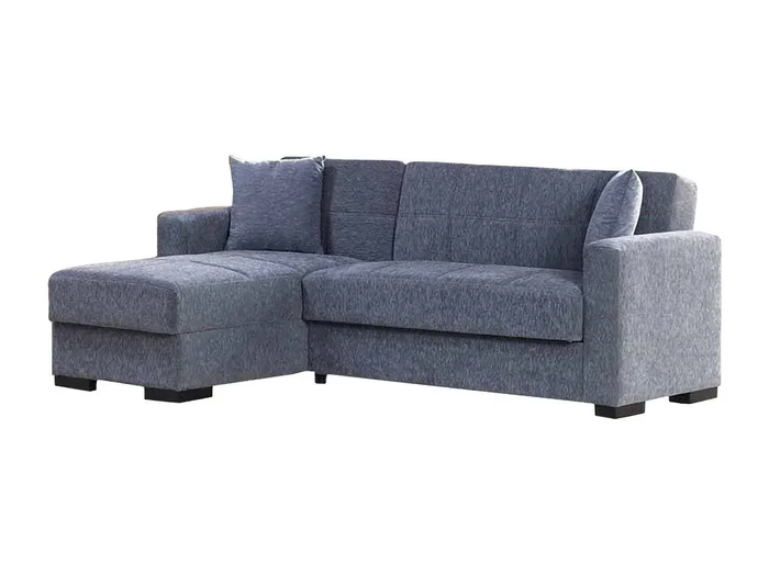 Sofá cama Fernando, Sofá cama rinconera con península reversible, Sofá contenedor para salón con chaiselongue y 2 cojines, 230x150h81 cm, Gris
