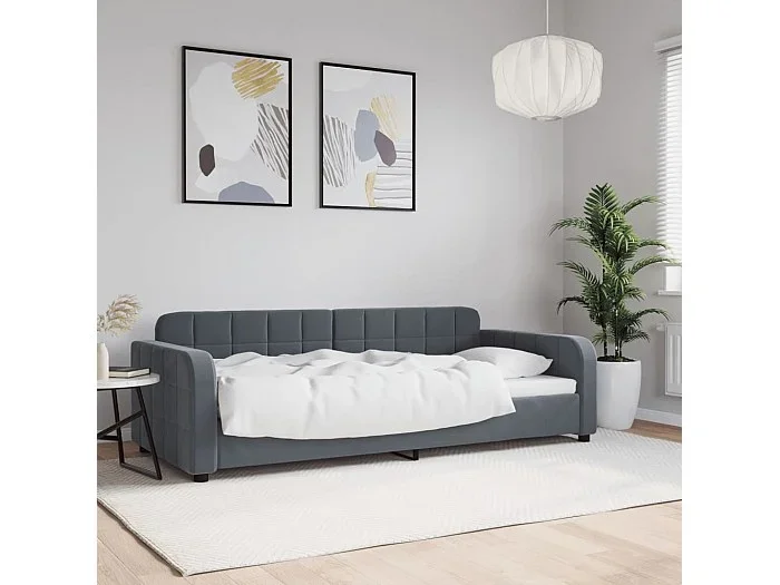Sofá cama sin colchón terciopelo gris oscuro 90×200 cm