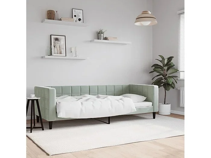Sofá cama terciopelo gris claro 80×200 cm