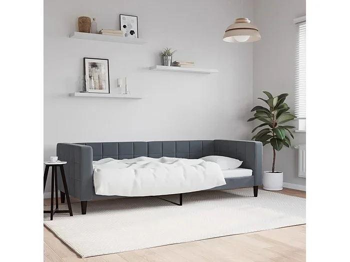 Sofá cama terciopelo gris oscuro 80×200 cm