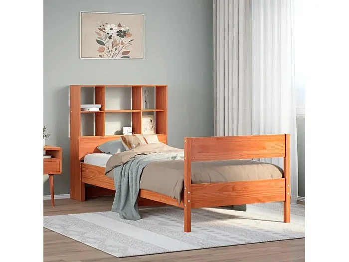 Sofá con estantería sin colchón madera maciza marrón 90×200 cm