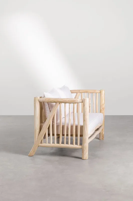Sofá de 2 Plazas en Madera de Teca Narel Marrón Madera Natural – SKLUM
