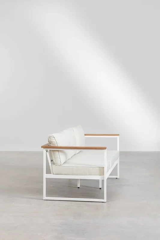 Sofá de Jardín de 3 Plazas en Aluminio y Madera de Acacia Lipov Blanco Gardenia – SKLUM