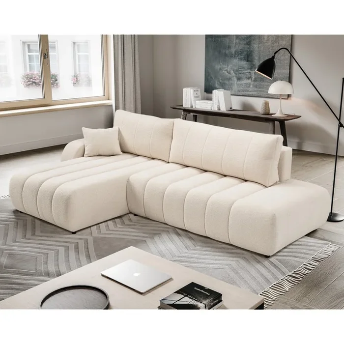 Sofá esquinero abatible en forma de L DESIO con almacenamiento, lado izquierdo, color beige