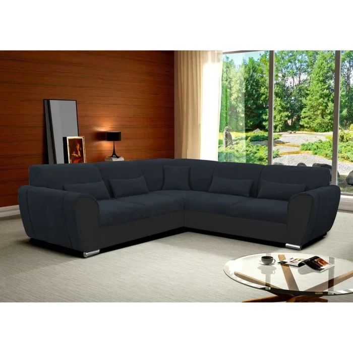 Sofá esquinero cama en L VISEU (izquierda) con arcón, gris/negro