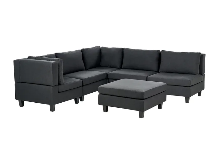 Sofá esquinero modular UNSTAD Tela Negro con otomana 5 plazas Derecha