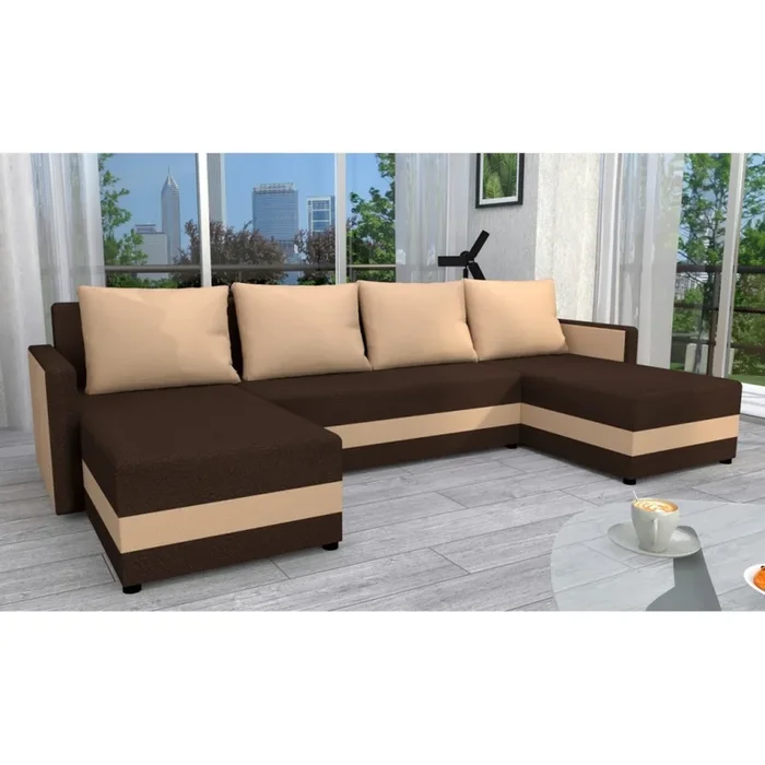 Sofá esquinero tapizado en U BRISTOL, versátil y convertible, marrón/beige