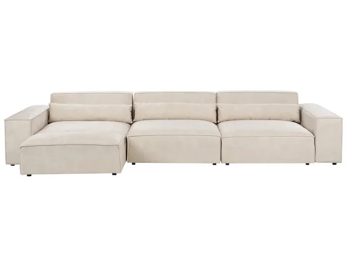 Sofá modular 3 plazas HELLNAR Terciopelo Beige claro con otomana