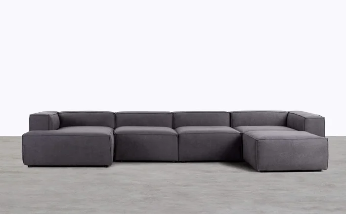 Sofá Modular 4 Piezas Chaise longue con Puff de Tela Jordan XL Gris antracita – The Masie