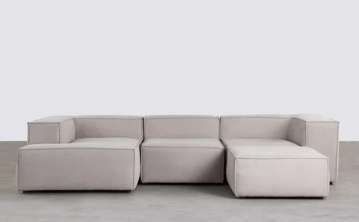 Sofá Modular 4 Piezas con Chaise Longue y Puff de Tela Jordan XL Beige – The Masie