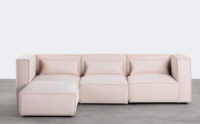 Sofá Modular de 3 Piezas con 2 Esquineros y Sillón con Puff de Pana Gruesa Kilhe Beige Seashell – The Masie