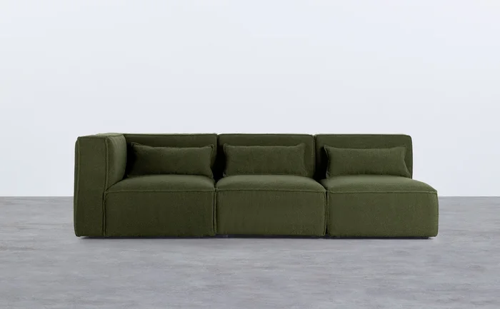 Sofá Modular de 3 piezas con 2 Sillones de Tela Bouclé Kilhe Verde musgo claro – The Masie