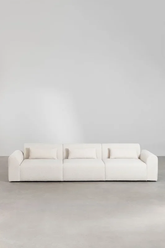 Sofá Modular de 3 Piezas con 2 Sillones Esquineros en Borreguito Borjan Borreguito Blanco – SKLUM