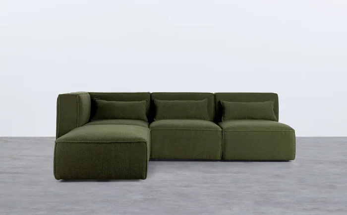 Sofá Modular de 3 piezas con 2 Sillones y Puff de Tela Bouclé Kilhe Verde musgo claro – The Masie