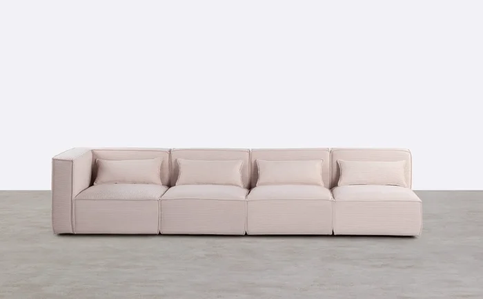Sofá Modular de 4 Piezas con 3 Sillones de Pana Gruesa Kilhe Beige Seashell – The Masie