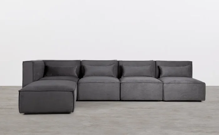 Sofá Modular de 4 Piezas con 3 Sillones y Puff de Pana Kilhe Gris Graphite – The Masie