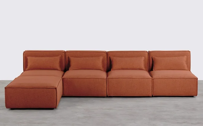 Sofá Modular de 4 Piezas y Puff de Tela Kilhe Rojo Brick – The Masie