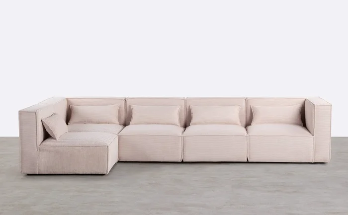 Sofá Modular de 5 Piezas con 2 Sillones Esquineros de Pana Gruesa Kilhe Beige Seashell – The Masie