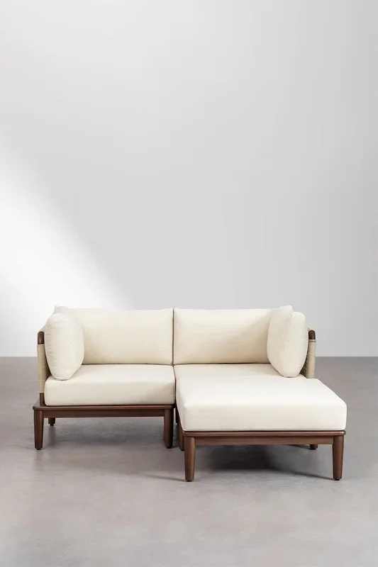 Sofá Modular de Jardín de 2 Piezas con 2 Sillones Esquineros y Puff en Madera de Acacia Giulia Beige Crema – SKLUM