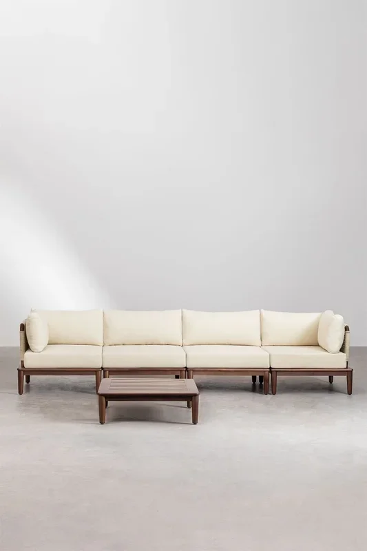 Sofá Modular de Jardín de 4 Piezas con 2 Sillones Esquineros y Mesa de Centro en Madera de Acacia Giulia Beige Crema – SKLUM