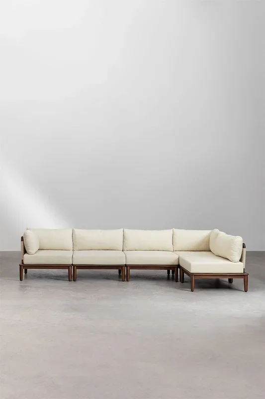 Sofá Modular de Jardín Rinconera de 5 Piezas en Madera de Acacia Giulia Beige Crema – SKLUM