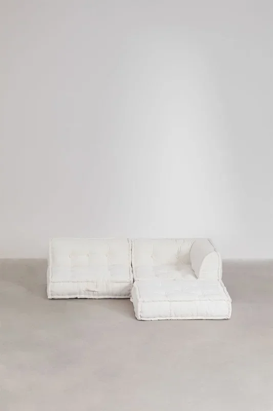 Sofá Modular Esquinero de 3 Piezas en Algodón Dhel Blanco – SKLUM