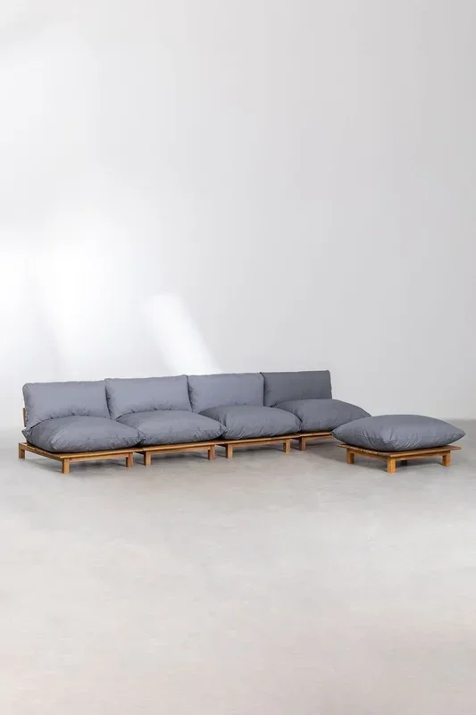 Sofá Modular Reclinable de Jardín de 4 Piezas con Puff en Madera de Acacia Brina Gris Antracita – SKLUM