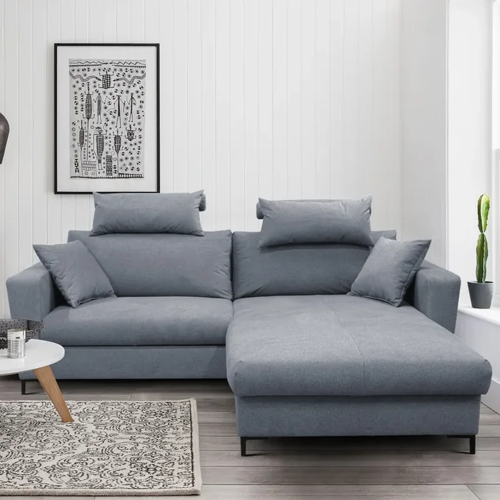 Sofá rinconero cama en L HORTA con arcón integrado, orientación derecha, gris oscuro