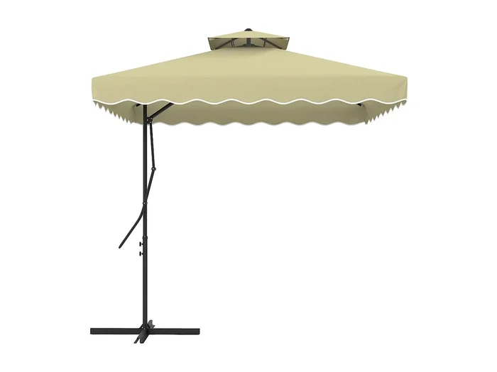 Sombrilla de balcón de 243 x 243 cm con protección UV, voladiza con doble toldo y base en cruz.