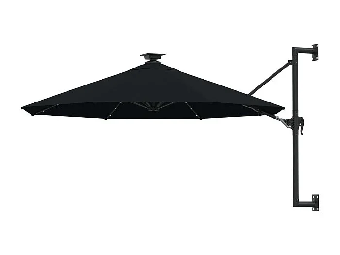 Sombrilla de pared con poste de metal y LED 300 cm negro 02_0008693