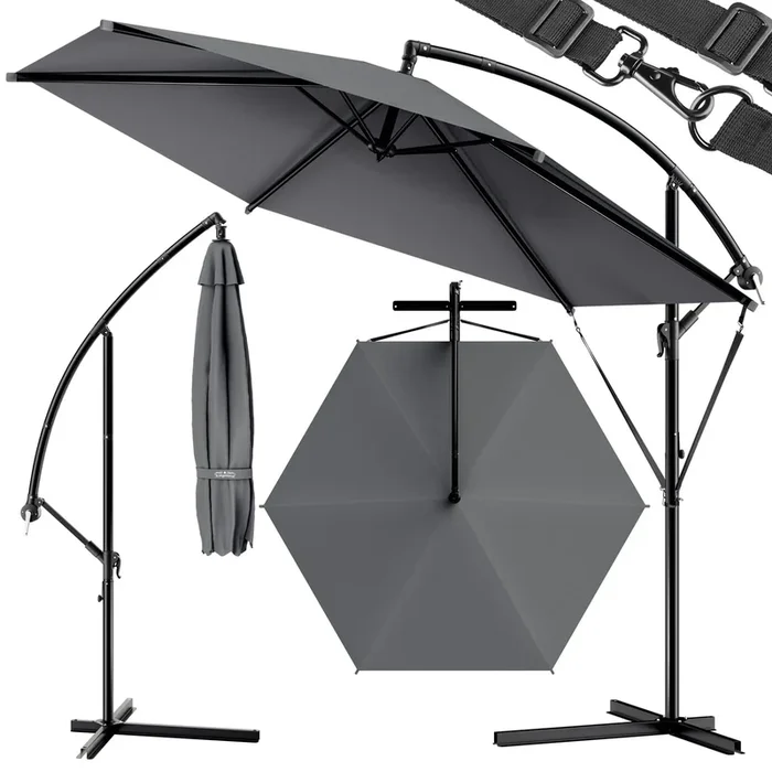 Sombrilla en voladizo de aluminio antracita Ø330cm Protección UV 30+ con protección contra el viento