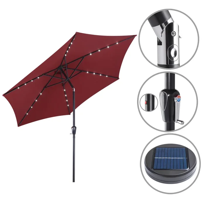 Sombrilla terraza Florida roja 300cm luces solares LED