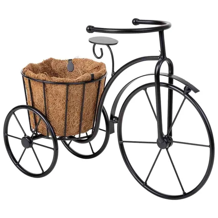 Soporte macetero bicicleta negro, compacto y decorativo de medidas 40x15x29h cm