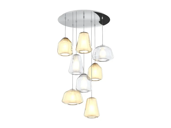 Sospensione Cromo 8 Luci Tonda Vetri (Alpha Tr+Am) (1X Beta Tr + 2X Am) (1X Gamma Tr + 2X Am)