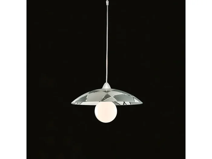 Sospensione Diam.40 cm 1 Luce Plastica Vetro Serigrafato Bianco e Grigio Serie Trapezio