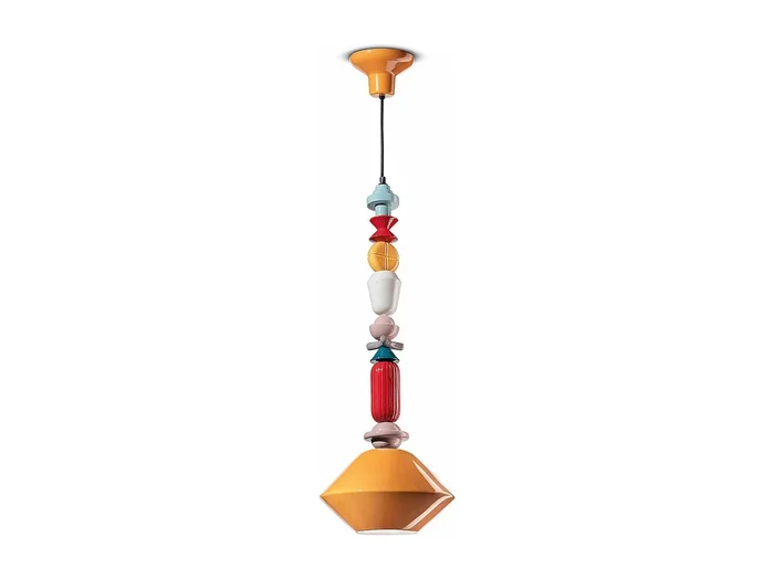 Sospensione Grande Vintage Decò Lariat Ceramica Giallo 1 Luce E27