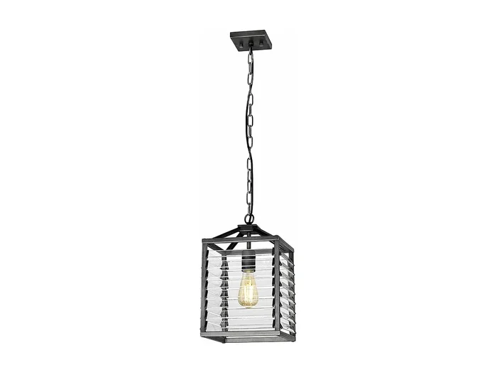Sospensione Industrial Nordica Louvre Acciaio Canna Di Fucile Vetro 1 Luce E27