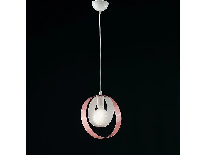 Sospensione Moderna 1 Luce Cerchi Ferro Bianco e Rosa Serie Bolla