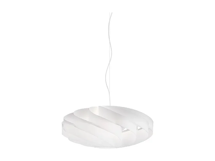 Sospensione Moderna Flat Polilux ® Bianco E Metallo Cromo 1 Luce E27 D50Cm