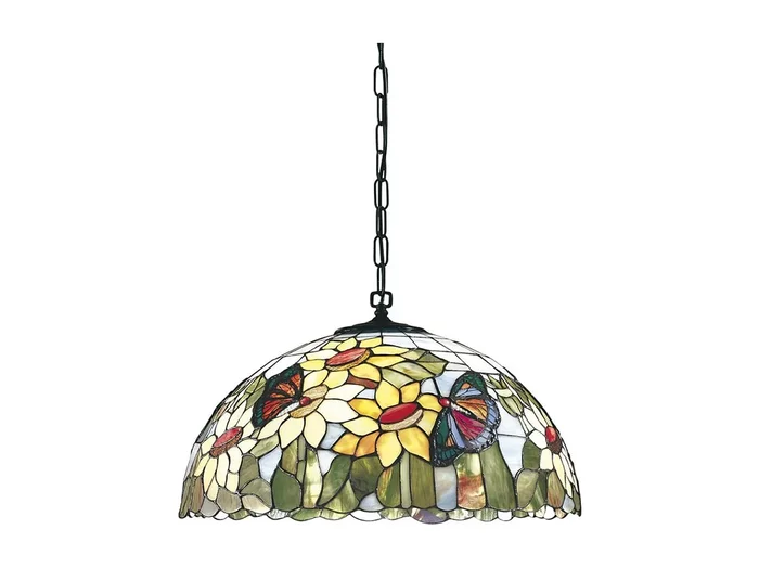 Sospensione Tiffany In Vetro Multicolor Con Catena D.55 Cm