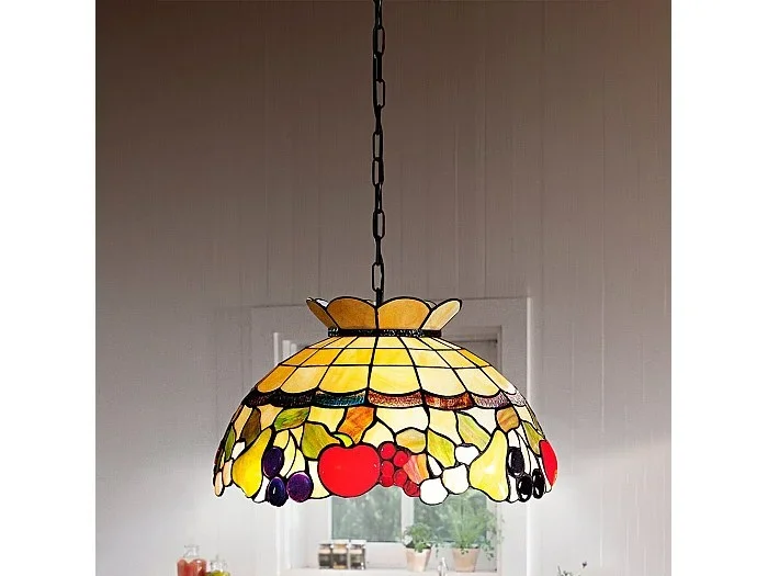 Sospensione Tiffany Vetro Multicolor Con Catena D.25 Cm